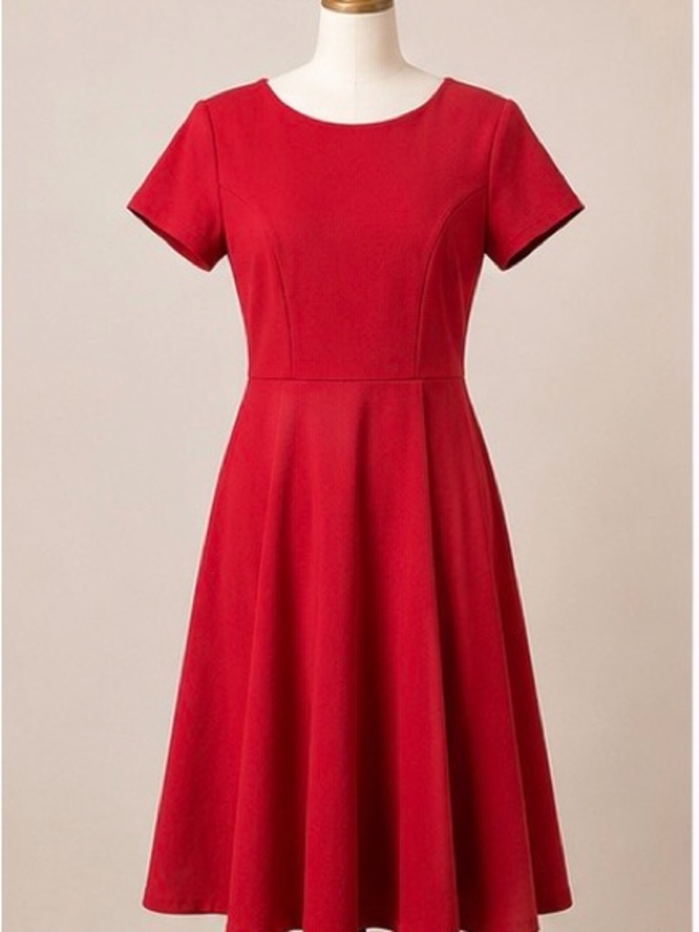 Classic Short-Sleeve Red Fit & Flare Dress